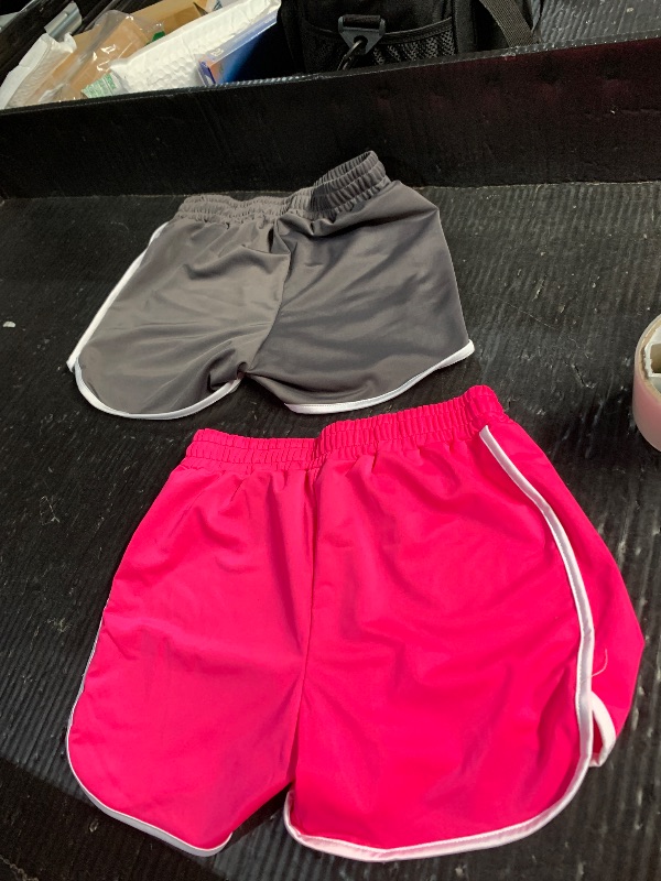View 2 of ***PINK AND GRAY**Cameway 2 Pack Women Cotton Running Athletic Shorts Gym Yoga Summer Active Dance Shorts Pants (US, Alpha, Medium, Regular, Short, Rosered)