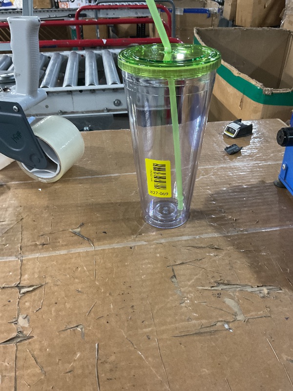 View 2 of ** only comes with one, straw is bent**
Zukro Clear Double Wall Plastic Tumbler with Lid and Straw 32 oz, 2 Pack