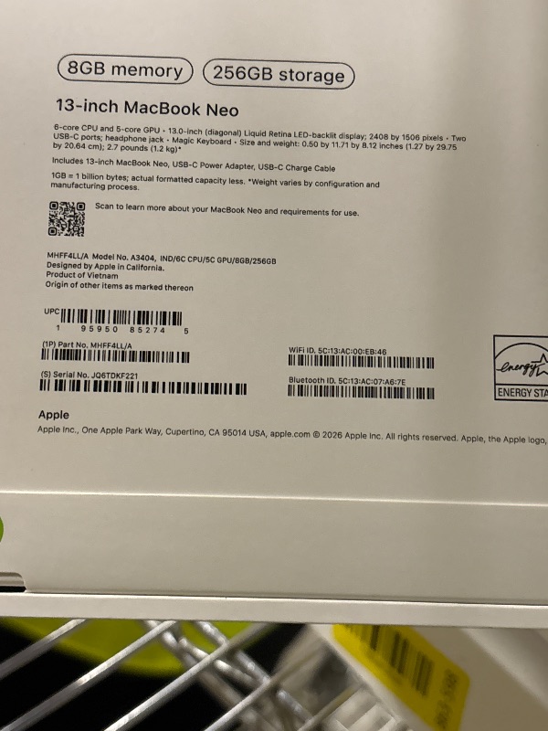 Photo 1 of Apple 2026 MacBook Neo 13-inch Laptop with A18 Pro chip: Built for AI and Apple Intelligence, Liquid Retina Display, 8GB Unified Memory, 256GB SSD Storage, 1080p FaceTime HD Camera; Indigo