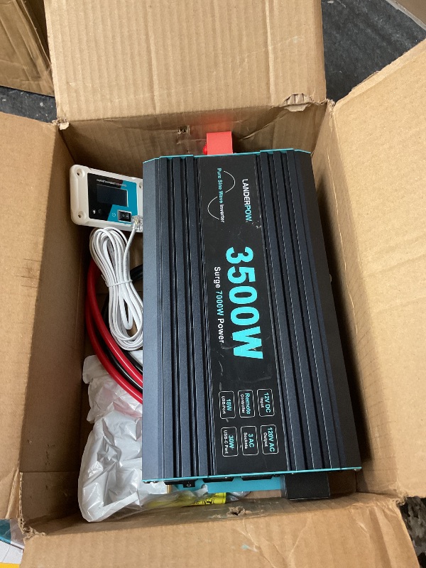 Photo 1 of LANDERPOW Pure Sine Wave 3500W Power Inverter 12V DC to 120V AC for RV, Truck, Home, Off-Grid, Solar, Inverter with 3 AC Outlet, 30W USB-C, 5V 3.1A USB, Hardwire Port, 15FT Remote Control, Surge 7000W