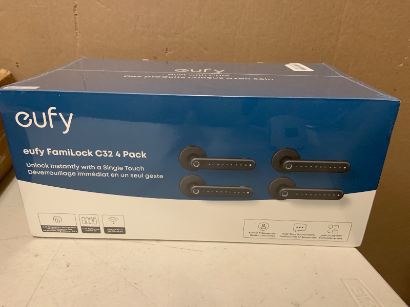 Photo 1 of eufy Security Smart Lock FamiLock C32 4-Pack, Fingerprint Lock with Handle
Interior Doors, Built-in Wi-Fi, App Control, Auto Lock, 4 AA Batteries, Alexa/Google, Rekey Not Supported, Keyless Door Lock