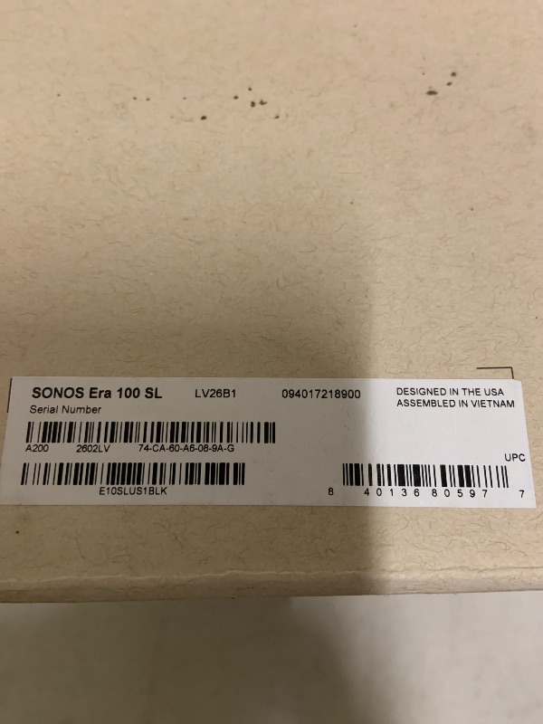 Photo 1 of Sonos Era 100 SL - Compact, Microphone-Free Speaker with WiFi, Bluetooth - Black