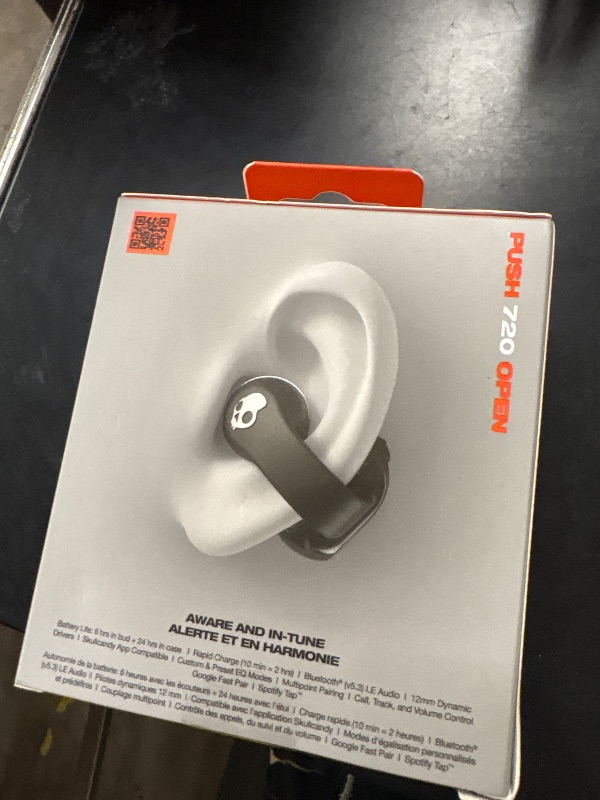 Photo 1 of Skullcandy Push 720 Open Wireless Open Ear Bluetooth Earbuds, Headphones, Waterproof, Clip-On Lightweight, 30 Hours Battery, Wireless Charging Pouch, Microphone for iPhone Android - Black/Silver