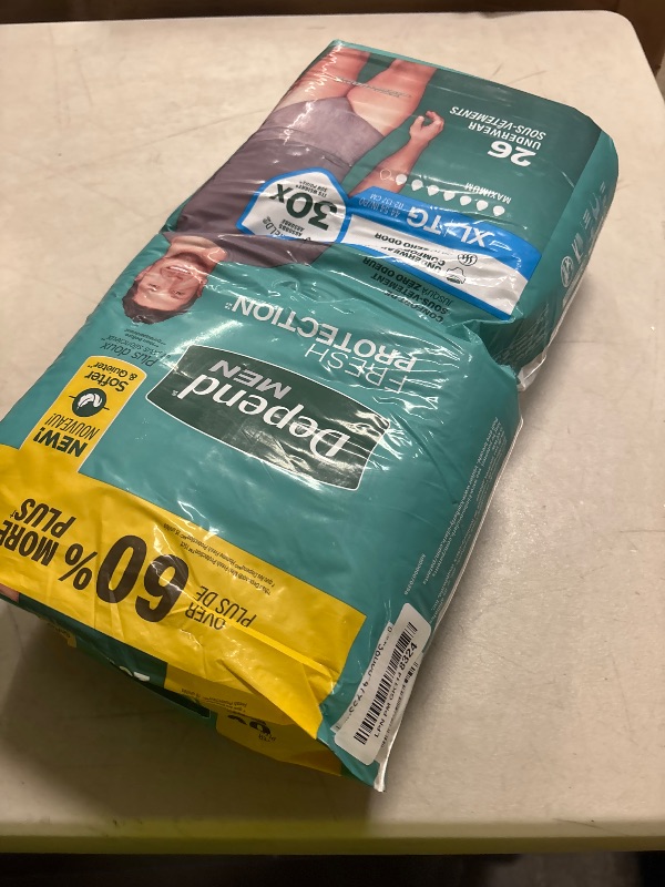 Photo 1 of Depend Fresh Protection Adult Diapers, Incontinence Underwear for Men, Disposable, Maximum, Extra-Large, Grey, 26 Count, Packaging May Vary