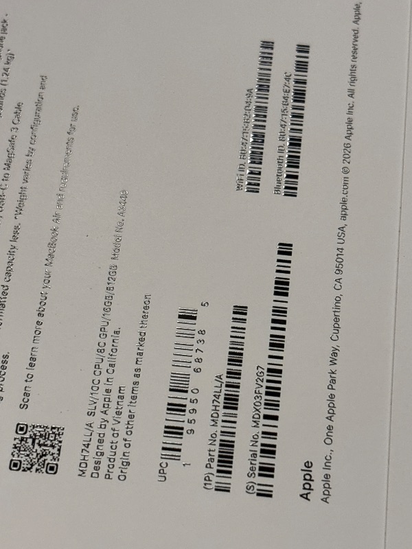 Photo 1 of Apple 2026 MacBook Air 13-inch Laptop with M5 chip: Built for AI, 13.6-inch Liquid Retina Display, 16GB Unified Memory, 512GB SSD, 12MP Center Stage Camera, Touch ID, Wi-Fi 7; Silver