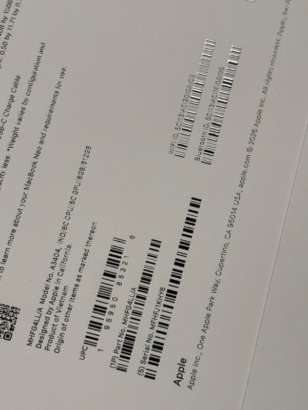 Photo 1 of Apple 2026 MacBook Neo 13-inch Laptop with A18 Pro chip: Built for AI and Apple Intelligence, Liquid Retina Display, 8GB Unified Memory, 512GB SSD Storage, 1080p FaceTime HD Camera, Touch ID; Indigo