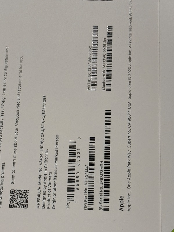 Photo 1 of Apple 2026 MacBook Neo 13-inch Laptop with A18 Pro chip: Built for AI and Apple Intelligence, Liquid Retina Display, 8GB Unified Memory, 512GB SSD Storage, 1080p FaceTime HD Camera, Touch ID; Indigo