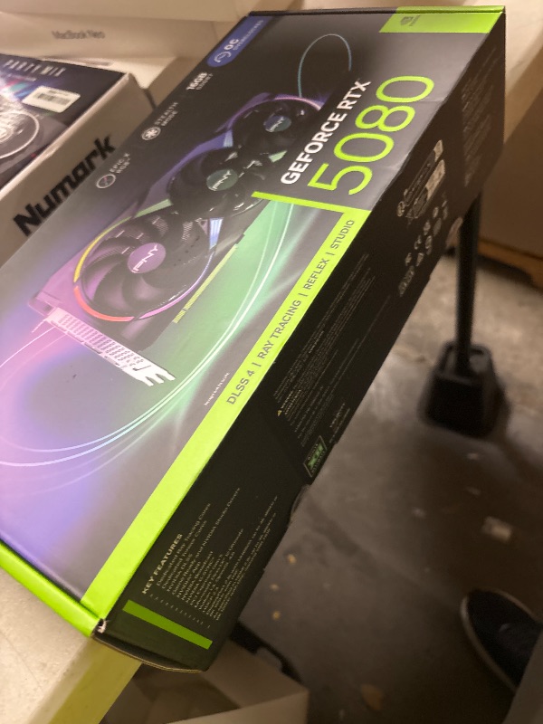 Photo 1 of PNY NVIDIA GeForce RTX™ 5080 Epic-X™ ARGB OC Triple Fan, Graphics Card (16GB GDDR7, 256-bit, Boost Speed: 2775 MHz, PCIe® 5.0, HDMI®/DP 2.1, 2.99-Slot, NVIDIA Blackwell Architecture, DLSS 4)