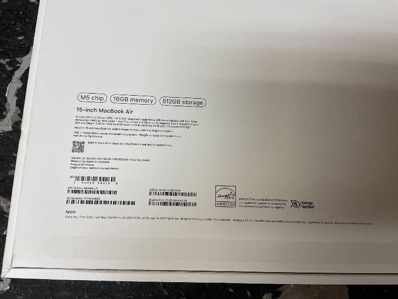 Photo 1 of SEE NOTES AND PICTURES……………Apple 2026 MacBook Air 15-inch Laptop with M5 chip: Built for AI, 15.3-inch Liquid Retina Display, 16GB Unified Memory, 512GB SSD, 12MP Center Stage Camera, Touch ID, Wi-Fi 7; Silver