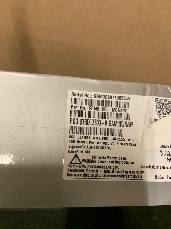 Photo 1 of ASUS ROG STRIX Z890-A GAMING WIFI Z890 LGA 1851 ATX motherboard, Intel® Core™ Ultra Series 2 Ready, Advanced AI PC-ready, 16+2+1+2 stages, DDR5, WiFi 7, 2.5G, 5x M.2, Thunderbolt™ 4, USB Type-C, AI OC