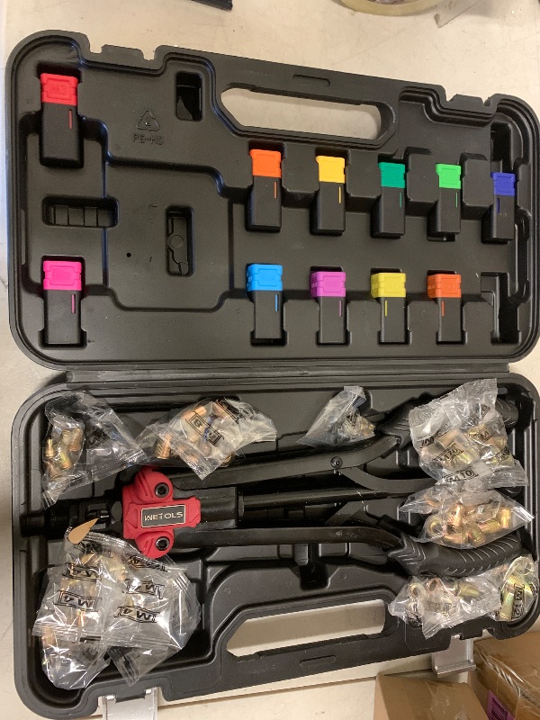 Photo 1 of WETOLS 17" Rivet Nut Tool, Hand Rivet Tool Kit with 11 Metric & SAE Mandrels M3 M4 M5 M6 M8 M10 M12, 10-24, 1/4-20, 5/16-18, 3/8-16, 110pcs Rivnuts, Sturdy Case Packed, Auto Release Nut Design, WE-896