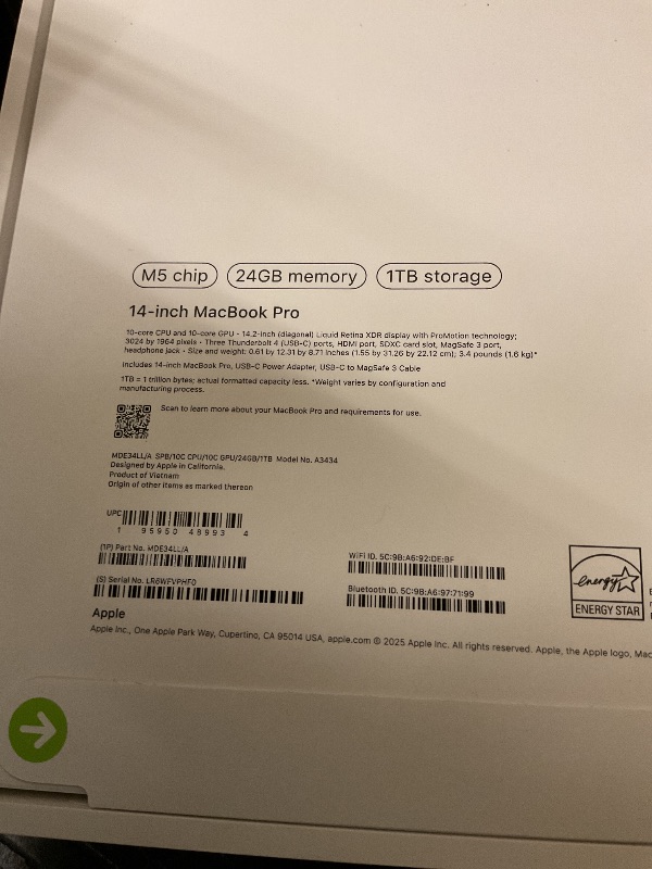 Photo 1 of Apple 2025 MacBook Pro Laptop with Apple M5 chip with 10?core CPU and 10?core GPU: Built for AI, 14.2-inch Liquid Retina XDR Display, 24GB Unified Memory, 1TB SSD Storage; Space Black