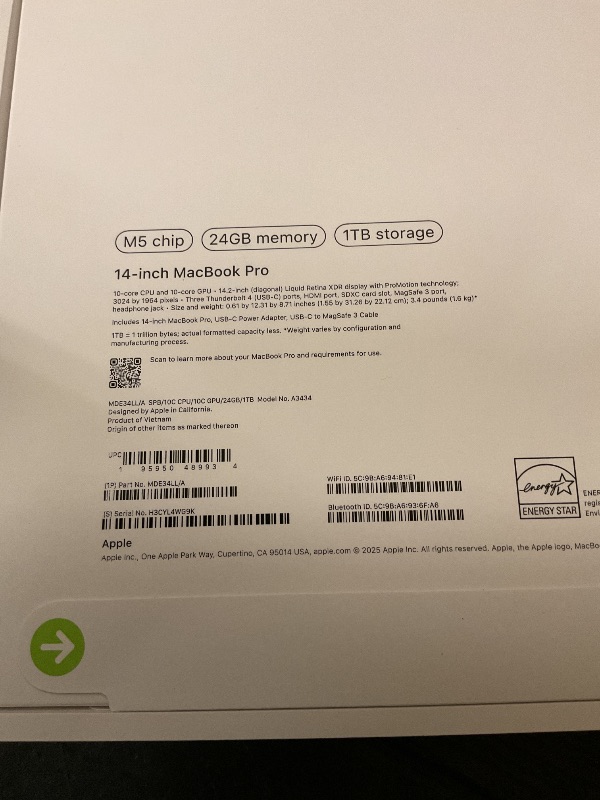 Photo 1 of Apple 2025 MacBook Pro Laptop with Apple M5 chip with 10?core CPU and 10?core GPU: Built for AI, 14.2-inch Liquid Retina XDR Display, 24GB Unified Memory, 1TB SSD Storage; Space Black