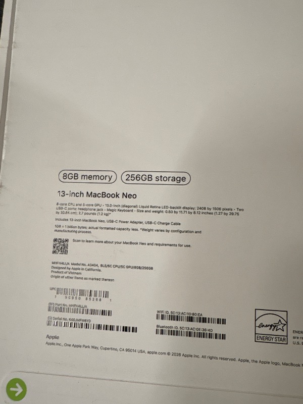 Photo 1 of 13 inch MacBook Neo