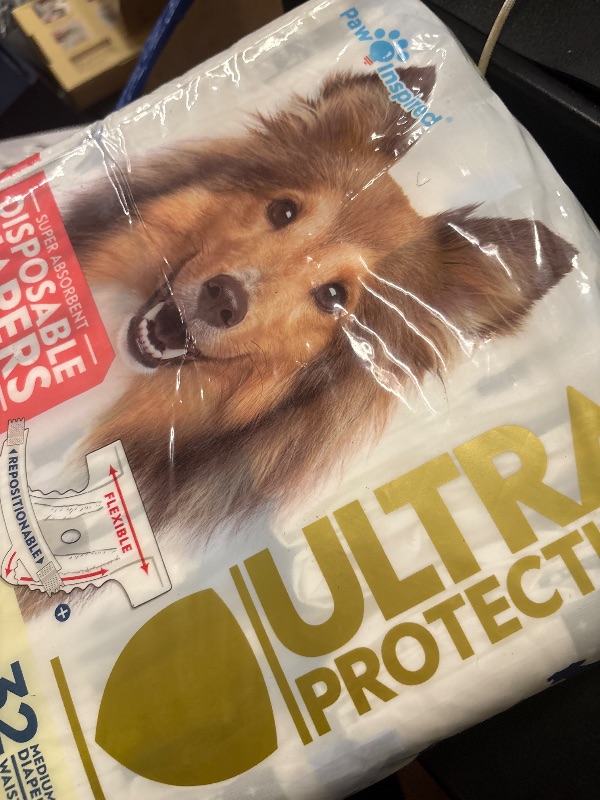 Photo 1 of Paw Inspired 32ct Disposable Dog Diapers | Female Dog Diapers Ultra Protection | Diapers for Dogs in Heat, Excitable Urination, or Incontinence (Medium Plus)