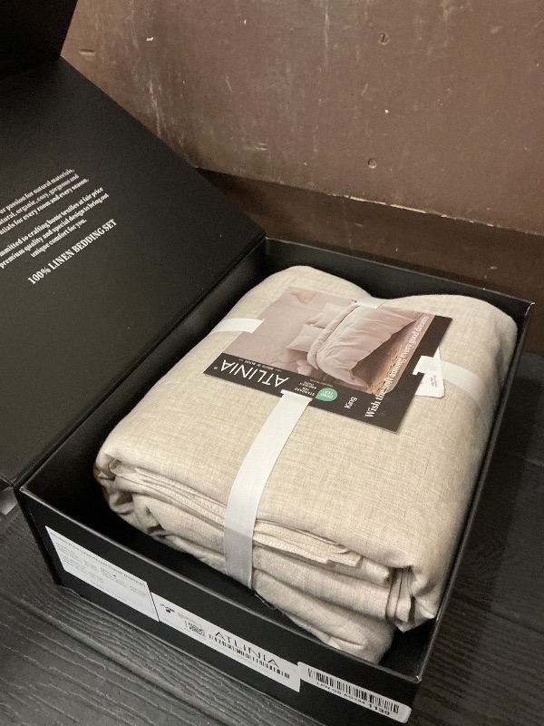 Photo 1 of ATLINIA 100% Flax Linen Duvet Cover Set - Stone Washed Pure French Linen Organic Fabric for Farmhouse Comforter Boho Bedding Included 1 Duvet Cover 2 Pillow Shams(Natural, King)