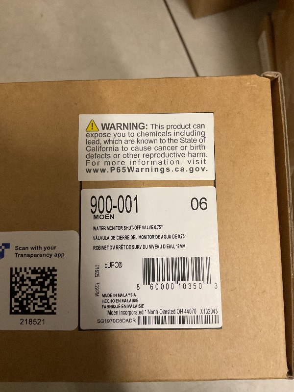 Photo 1 of Moen Flo Shutoff, 3/4" Automatic Water Leak Detector & Shutoff, 900-001