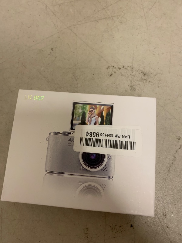 Photo 1 of 4K Digital Camera with Flip Screen, 4800W Point and Shoot Digital Cameras for Photography, 180° Rotating Selfie Camera with 32GB SD Card,Neck Lanyard,Fill Light for Teens Kids Travel(White)