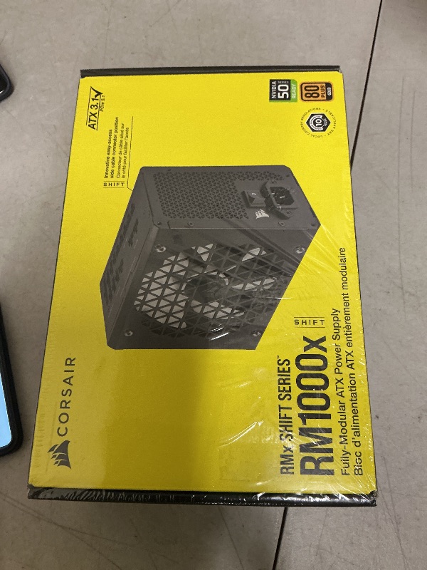 Photo 1 of FACTORY SEALED— Corsair RM1000x Shift Fully Modular ATX Power Supply - Modular Side Interface - ATX 3.1 & PCIe 5.1 Compliant - Zero RPM Fan Mode - 105°C-Rated Capacitors - 80 Plus Gold Efficiency - Black