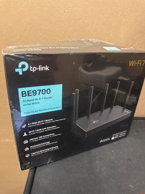 Photo 1 of TP-Link Tri-Band BE9700 WiFi 7 Router (Archer BE600) – 10G Port, 2.5G Port, 3× 2.5G LAN, 320MHz Channel, Covers up to 2,600 sq. ft., 120 Devices, VPN, HomeShield Security