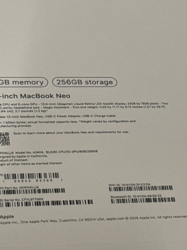 Photo 1 of Apple 2026 MacBook Neo 13-inch Laptop with A18 Pro chip: Built for AI and Apple Intelligence, Liquid Retina Display, 8GB Unified Memory, 256GB SSD Storage, 1080p FaceTime HD Camera; Blush