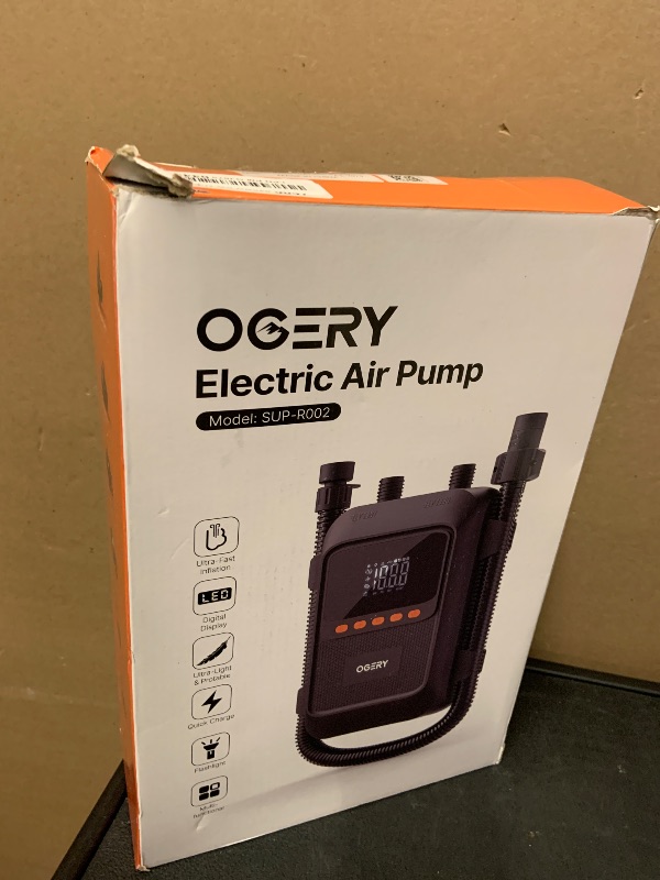 Photo 1 of OGERY Paddle Board Electric Pump, 3X Faster Inflation & Deflation, Dual Power SUP Pump with Smart Auto-Off, Up to 20 PSI, Digital Pressure Display, 7 Nozzles for SUP Kayaks Tents Air Mattresses Boats