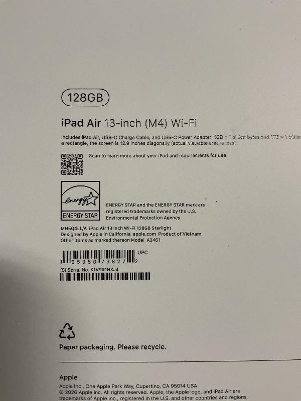 View 2 of Apple iPad Air 13-inch (M4): Liquid Retina Display, 128GB, 12MP Front/Back Camera, Wi-Fi 7 with Apple N1, Touch ID, All-Day Battery Life — Starlight