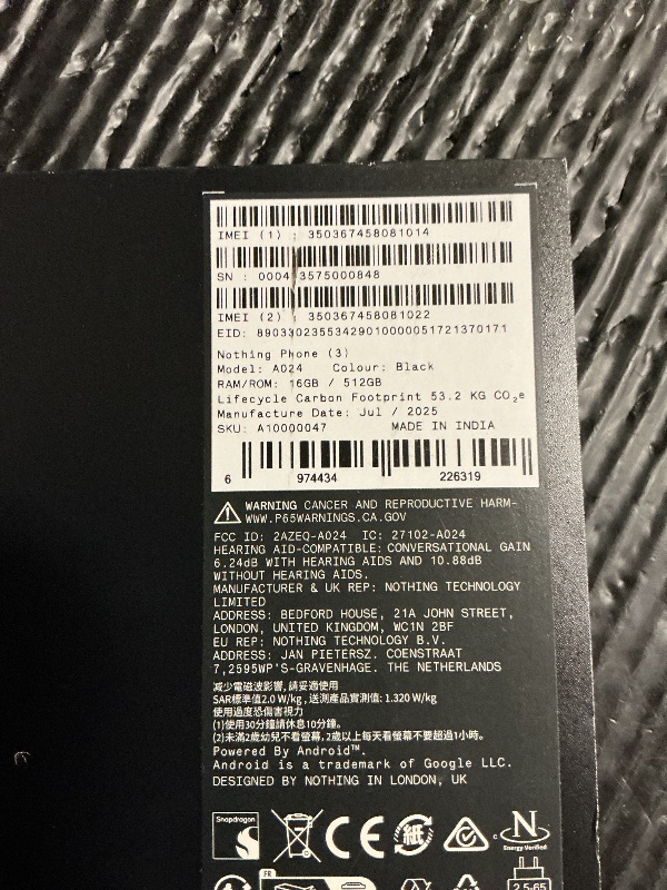 Photo 1 of Nothing Phone (3) Cell Phone, 5G Unlocked Phones 512GB, Android 15, Snapdragon 8s Gen4, AI Mobile Phones with Four 50MP Cameras & AMOLED Display, 5150mAh, Glyph Interface, Smartphone Black