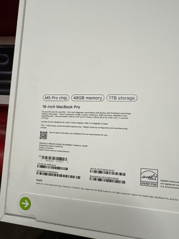 Photo 1 of 16-Inch MacBook Pro M5 pro chip, 48GB Memory, 1TB Storage