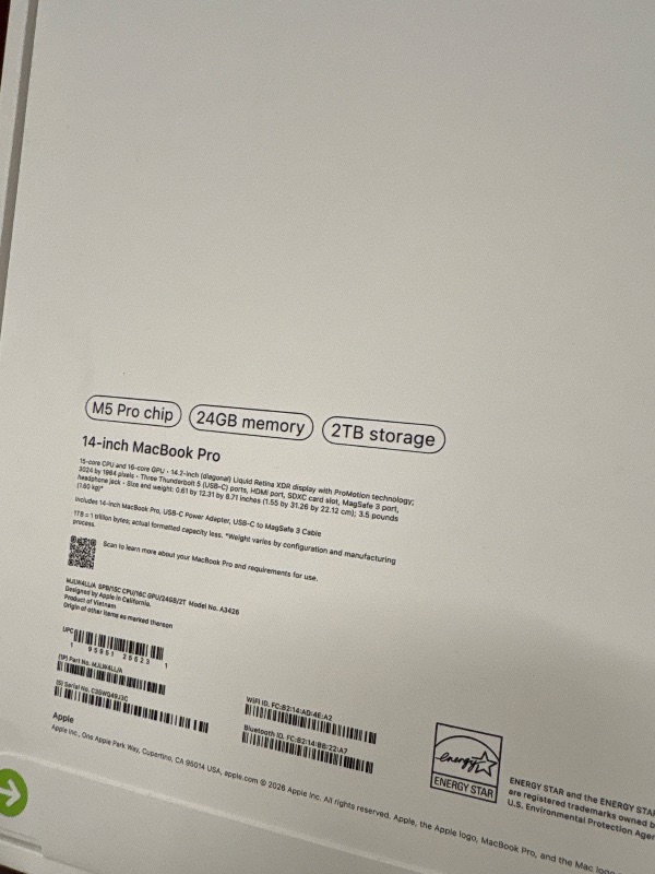 Photo 1 of 14-Inch MacBook Pro M5 pro chip, 24GB Memory, 2TB Storage