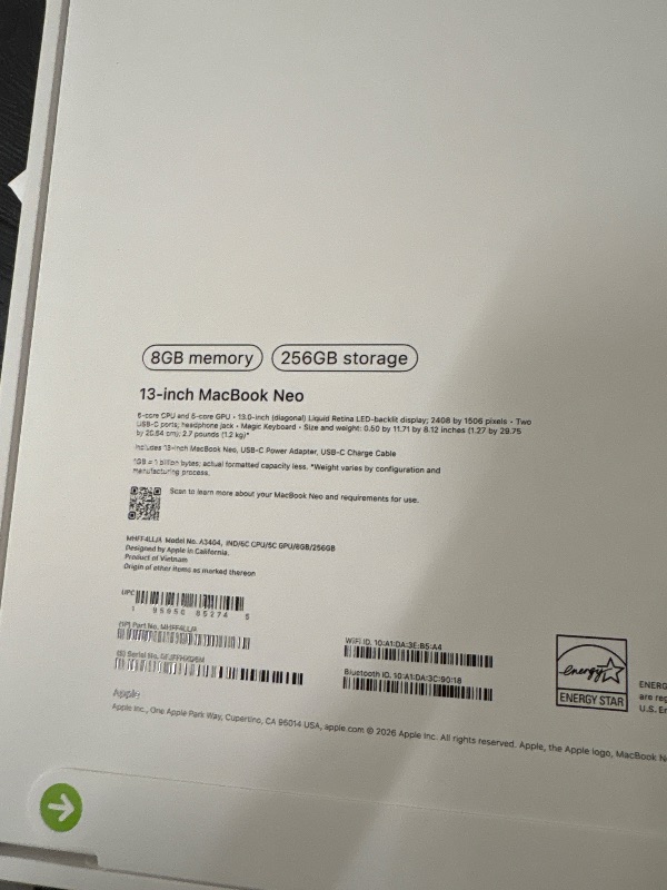 Photo 1 of 13Inch MacBook Neo 8GB Memory, 256GB Storage