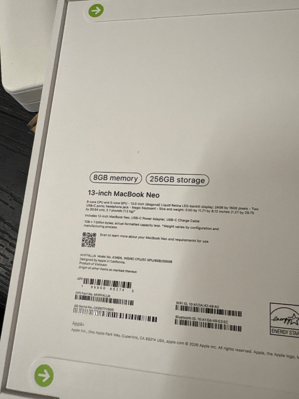 Photo 1 of 13Inch MacBook Neo 8GB Memory, 256GB Storage