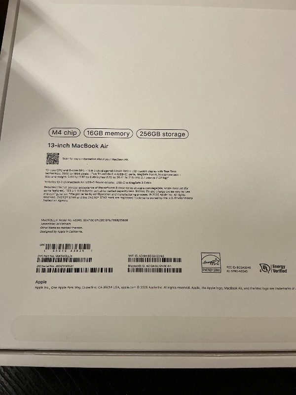 Photo 1 of Apple 2025 MacBook Air 13-inch Laptop with M4 chip: Built for Apple Intelligence, 13.6-inch Liquid Retina Display, 16GB Unified Memory, 256GB SSD Storage, 12MP Center Stage Camera, Touch ID; Midnight