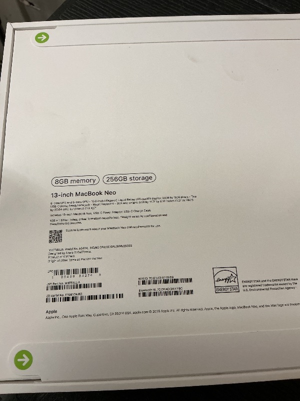 Photo 1 of Apple 2026 MacBook Neo 13-inch Laptop with A18 Pro chip: Built for AI and Apple Intelligence, Liquid Retina Display, 8GB Unified Memory, 256GB SSD Storage, 1080p FaceTime HD Camera; Indigo