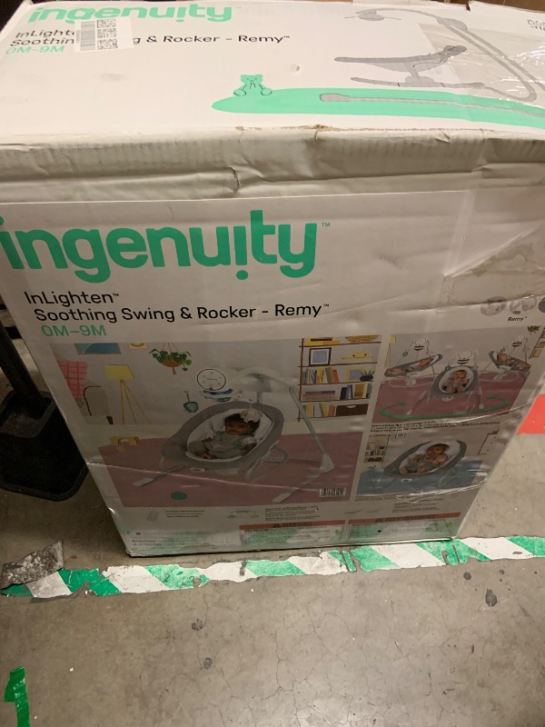 Photo 1 of Ingenuity InLighten 2-in-1 Soothing Baby Swing & Rocker - Vibrating Swivel Infant Seat, Soothing Sounds, Lights - Remy