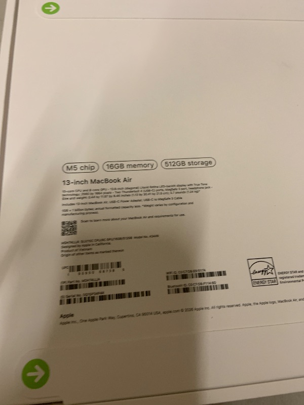 Photo 1 of Apple 2026 MacBook Air 13-inch Laptop with M5 chip: Built for AI, 13.6-inch Liquid Retina Display, 16GB Unified Memory, 512GB SSD, 12MP Center Stage Camera, Touch ID, Wi-Fi 7; Silver
