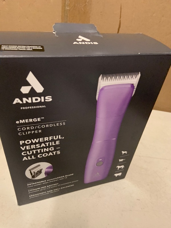Photo 1 of Andis 560489 Emerge Cordless Detachable Blade Dog Clipper, Purple