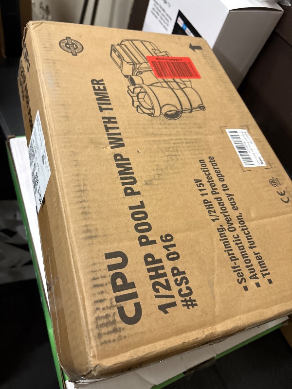 Photo 1 of CIPU 1/2 HP Pool Pump with Timer, 3120 GPH Above Ground Pool Pump with Filter Basket and Hose Adapters, 115V Self-Priming Pool Filter Pump Replacement for Sand Filter Systems