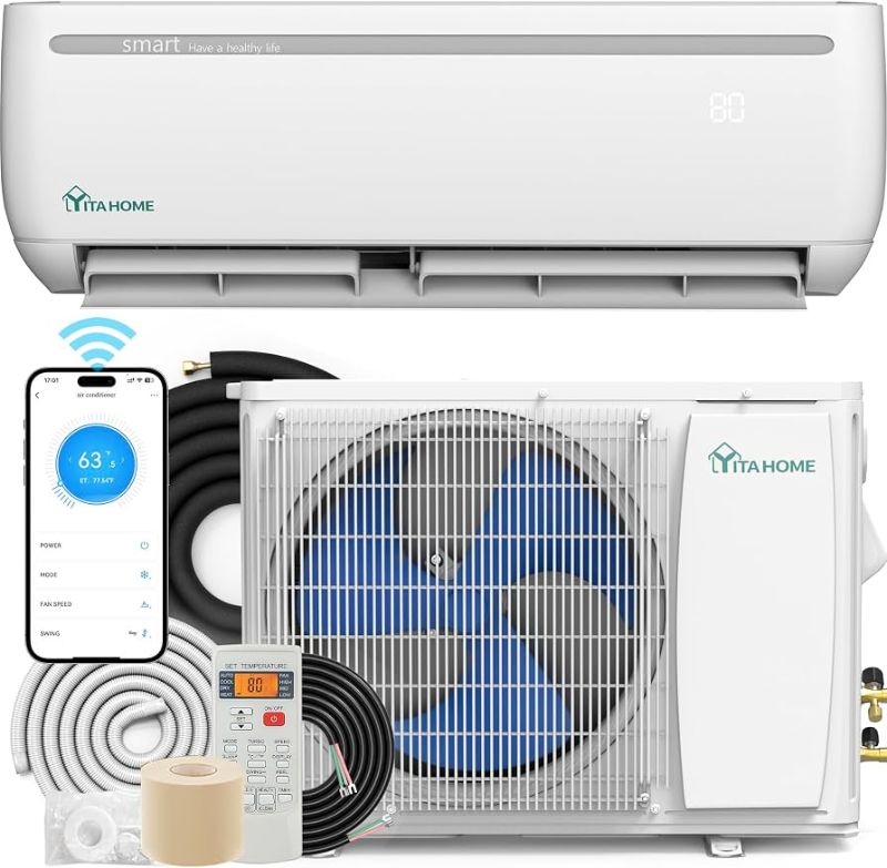 View 1 of ***PARTIAL SET - PRICE ADJUSTED, Only The Bottom Half ***YITAHOME 18000 BTU Mini Split Air Conditioner Heat Pump System, 19 SEER2 208-230V Ductless Inverter System with Wi-Fi & Alexa Compatibility, Cover Up to 1250 Sq. Ft, Complete Installation Kit Includ