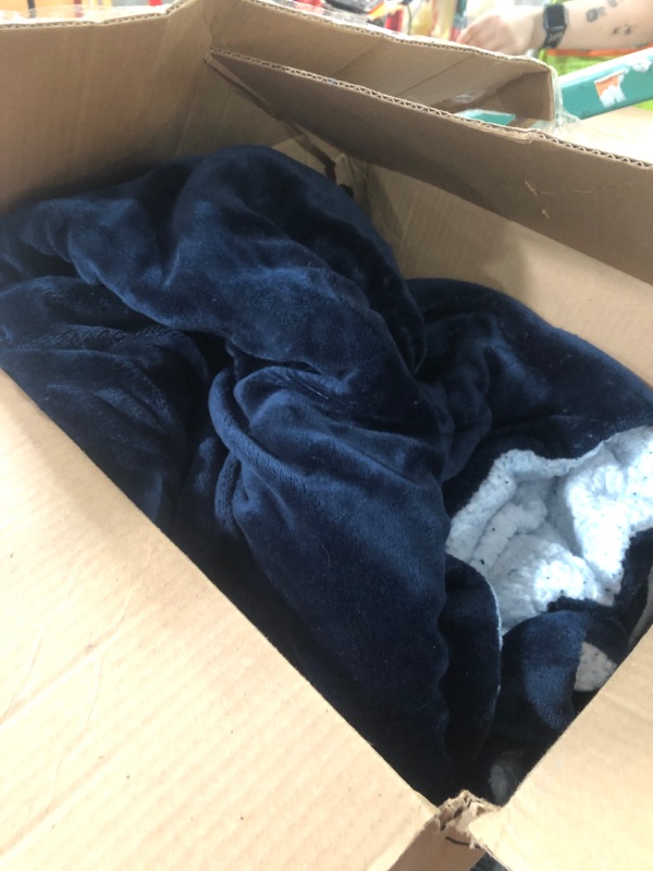 View 2 of ***STOCK PHOTO FOR REFERENCE ONLY***Fleece Plush Throw Blanket Navy Blue 50"x60"for Couch Fuzzy Cozy Flannel