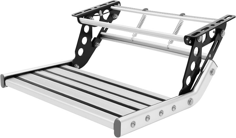 View 1 of ***STOCK PHOTO FOR REFERENCE ONLY*** Folding RV Step, Manual Single Step with LED Light, Aluminum Alloy Non Slip Single-Tier Manual RV Camper Steps, for Motorhomes, Campers, Caravans
