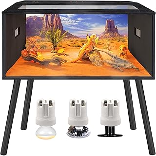View 1 of ***STOCK PHOTO FOR REFERENCE ONLY*** Prolee 63 Gallon Reptile Tank, Tempered Glass Bearded Dragon Tank with Wooden Roof and Lockable Doors, Large Lizard Habitat with Built-in Lamp Fixture for Snakes, Iguanas, Chameleons (Black)