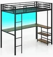 View 1 of ***PARTIAL SET*** ***STOCK PHOTO FOR REFERENCE ONLY*** Costway Twin Loft Bed with Desk & Shelves, Heavy Duty Bed Frame with Charging Station

