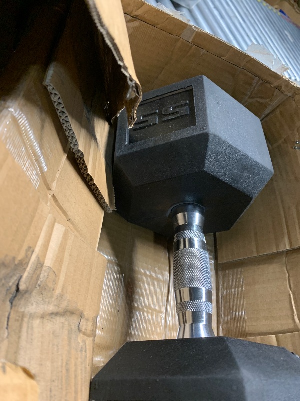 View 4 of *** MISSING PARTS***CAP 55lb Rubber Coated Hex Dumbbell, Chrome Grip, Free Weights, Pair