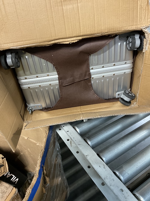 View 4 of *** has scuff marks and a missing wheel **HotWay Zipperless Suitcase with Aluminum Frame, Checked In 28 Inch, Silver
