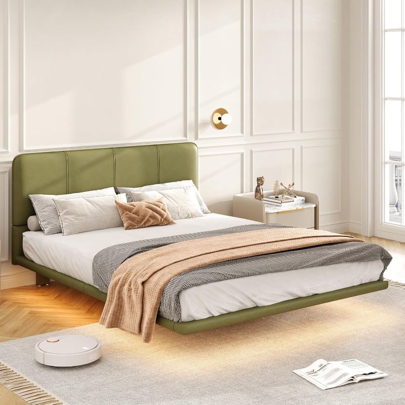 View 1 of [Parts ONLY] Gecheer Floating Bed Frame with LED Light, Modern PU Leather Platform Bed, No Boxing Spring Needed, Full Size Easy to Assemble YHSN761P206085G