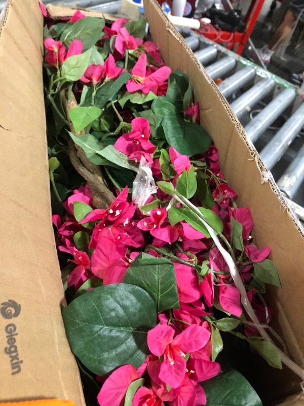 Photo 1 of ** COLOR PINCK ** Giegxin 4 ft Bougainvillea Artificial 2 Pcs Artificial Bougainvillea Tree with Flowers in Plastic Pot Tall Floor Plant Faux Blooming Tree Large Fake Plants for Outdoor Indoor(Rose Red)