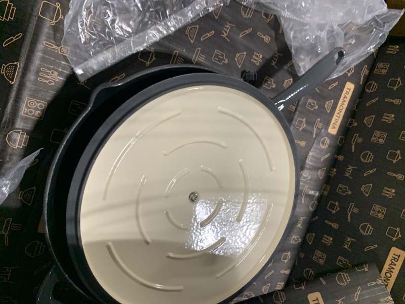 Photo 1 of ****** AS IS ALL SALES FINAL NO RETURNS*******Tramontina Bestow Enameled Cast Iron Skillet with Lid, 12-inch Frying Pan, Smoke with Gold Knob