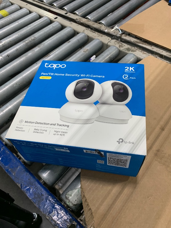 Photo 1 of ** MISSING 1 CAMERA*** Tapo 2K Pan/Tilt Security Camera for Baby Monitor, Dog Camera w/Motion Detection, 2-Way Audio Siren, Night Vision, Cloud&SD Card Storage, Works w/Alexa & Google Assistant, 2-Pack (Tapo C210P2)