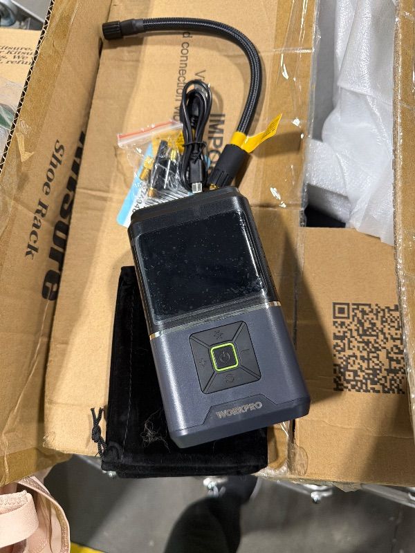 Photo 1 of ** NOT FUNCTIONAL** 8/9 SOLD AS PARTS// FINAL SALE*** 
 WORKPRO Portable Tire Inflator, 7.2V/12V Small/Mid/Large Air Compressor, Digital Display, Auto Shut-Off, 5 Modes, LED Light, High Airflow, for Car, Motorcycle, Bike, Balls